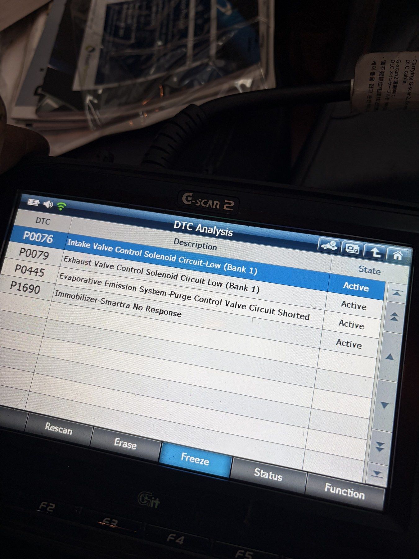 Vehicle diagnostic scan showing fault codes